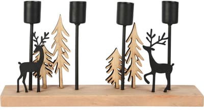 Dekoratief | Kaarsenhouder m/herten, zwart, hout/metaal, 28x5x14cm | A255465