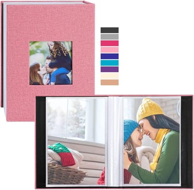 Fotoalbum voor Verticale Foto's 10 x 15 cm - Mini Formaat met 50 Compartimenten - Linnen Stof in Roze