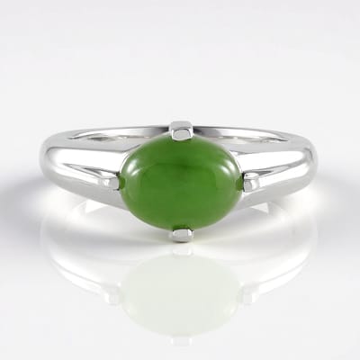 Cavill - Zilveren ring - 925 Sterling Zilver met Platina - 1,963 ct Ovale Canadese Groene Jade Cabochon - Modern en Elegant Design