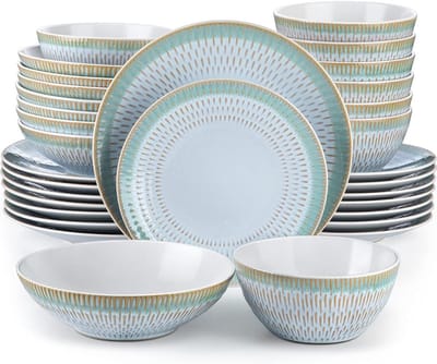 CRLYN® Serviesset - Bordenset 8 Persoons - Chique Bordenset - Porselein - Blauw en Geel