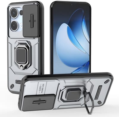 Coverup Hoesje - Geschikt voor OPPO Reno13 5G Hoesje - Coverup Ring Kickstand Back Cover met Camera Shield - Grijs