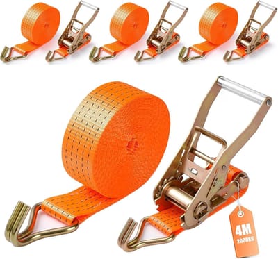 Spanbanden met haken - Sjorbanden lading - Veilig vastzetten - TÜV/GS-gecertificeerd - 6 meter 3000 kg - Oranje