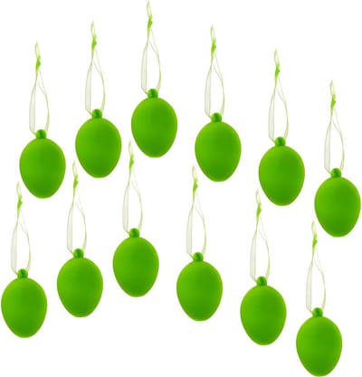 Cepewa Paaseieren hangdecoraties - groen - set van 12x stuks - 4 x 6 cm - kunststof - Pasen versiering