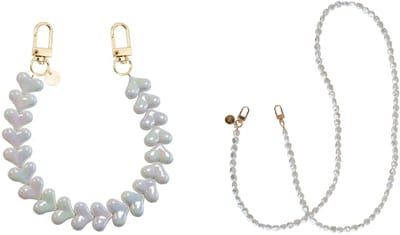 xoxo Wildhearts Telefoonkoorden Funky Hearts Wit met Goud + Pearlfection Lang – geschikt voor iPhone / Samsung