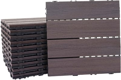 WPC vloertegel MCW-E20, houtlook balkon/terras, 3D structuur lineair ~ 11x elk 30x30cm = 1m², reliëf grijsbruin