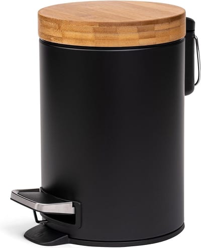 Stellar Designer Badkameremmer - Pendaalemmer - Prullenbak - Prullenbakken - 3 Liter - Superieure Bamboe - Zachtsluitend - Anti-Vinger - Zwart