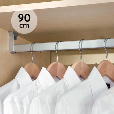 Eleganca Kledingstang Extra Zwaar - 90 cm - Kledingroede Dikwandig - Garderobestang - Aluminium - Inclusief Kastroededragers - Zilver