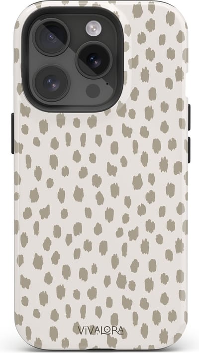 VivaLora Tough Telefoonhoesje iPhone 14 Pro met MagSafe - Wild Dots Print - 2-in-1 Phone Case - Hard Case & Siliconen Backcover - Extra Bescherming - Shockproof Cover - Dierenprint - Panter Beige