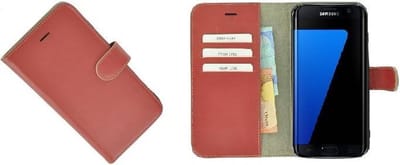 Pearlycase® Geschikt voor Samsung Galaxy S7 Edge Hoesje Echt Leder Wallet Bookcase Oxyderood