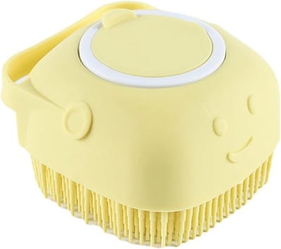 SnelShoppen - 2Pcs Hond Kat Shampoo Dier Bad Borstel Zachte Silicone Met Ring Handvat Geel - Massage Borstel Voor Dierenverzorging