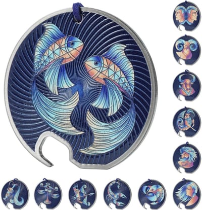 KADAX Zodiak Flesopener, roestvrij staal, sterrenbeeldflesopener, met één hand opener met gat, ronde flesopener voor huis, feest, bar, soda, bruiloft (vis)