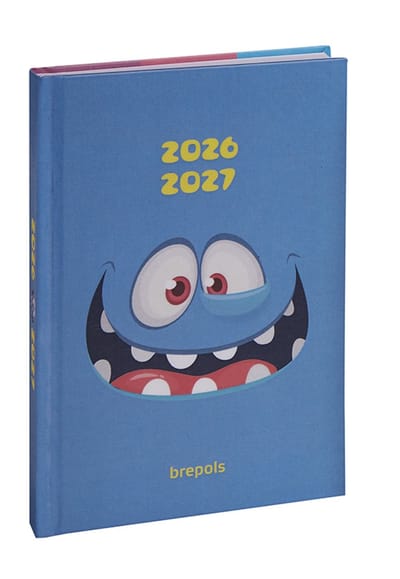 Brepols agenda 2026-2027 - MONSTERS - Schoolagenda - 1 dag per pagina - Stevige omslag - Dagoverzicht - Blauw - 11.5 x 16.9 cm
