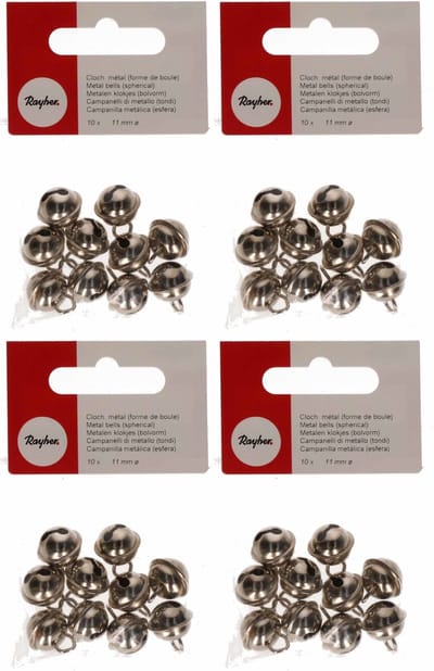 Rayher hobby metalen belletjes met dia 11 mm - 40x - zilver met oog - Kerst kersmuts belletjes - Kattenbellen