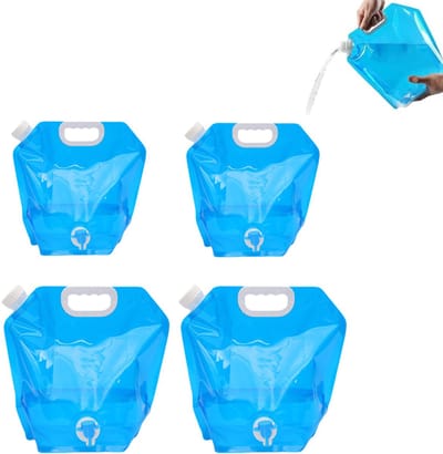 MDUG 4-delige opvouwbare waterzakset (5L + 10L) — Blauw — BPA-vrij — Lekvrij — Perfect voor kamperen, wandelen en barbecueën in de buitenlucht