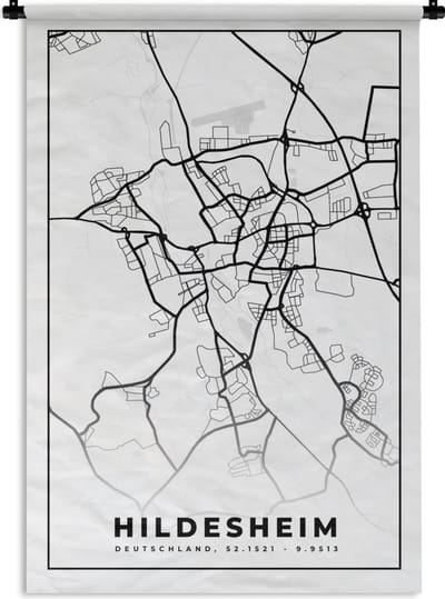 Wandkleed - Wanddoek - Hindesheim - Plattegrond - Stadskaart - Kaart - 120x180 cm - Wandtapijt