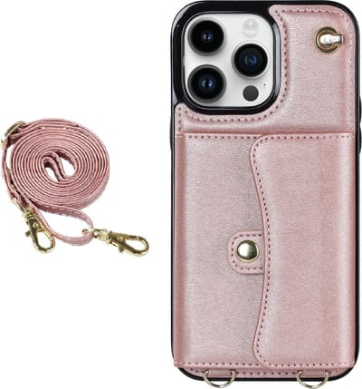 Hoesje geschikt voor iPhone 11 Pro Max - Backcover - Koord - Pasjeshouder - Portemonnee - Kunstleer - Rose Goud
