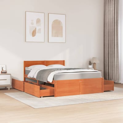 vidaXL - Bed - met - lades - en - matras - massief - grenenhout - wasbruin - 140x190 - cm