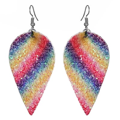 Fako Bijoux® - Oorbellen - Omgekeerde Druppel - Glitter - Kunstleer - Regenboog