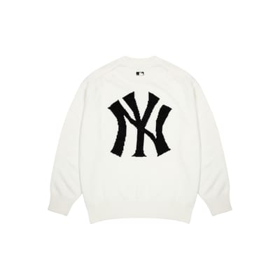 MLB FW22 Crewneck Trui met Groot Logo Lange Mouwen Gebreide Trui Uniseks Trui Crème 3AKPB0126-50CRS S black