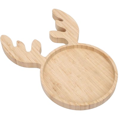 Kerst Houten Serveerschaal Rendier Vormig Snack Appetizer Plateau Kaas Charcuterie Plaat Saladebord Feestelijk Decoratief Rond Dessertbord beige
