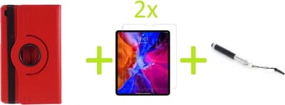Book Cover Geschikt voor: Samsung Galaxy Tab A7 10.4 (2020) Multi Stand Case - 360 Draaibaar Tablet hoesje - Tablethoes - Rood + 2x Screenprotector + Stylus