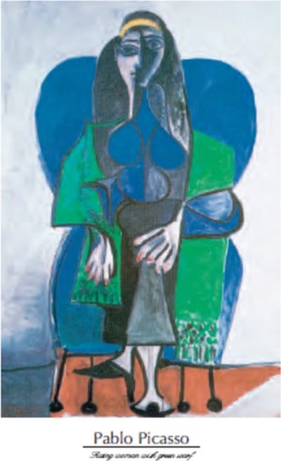 Pablo Picasso - Sitting Woman with Green Scarf - Kunstposter - 60x80 cm