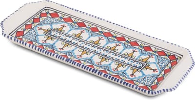 Cake schaal Mehari serveerschaal handgemaakt 35 x 14 cm rood wit | CP.ME.30 | Dishes & Deco