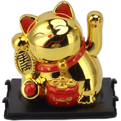 Chat Porte-Bonheur de 2 pouces Vif Adorable Statue de Chat Porte-Bonheur Solaire pour Décorer Réception Voiture Ouvertures d'Entreprise yellow