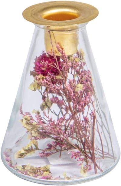 Glazen vaas met droogbloemen en kaarsenhouder - decoratief - 1 stuk - helder glas - 12,5 cm hoog
