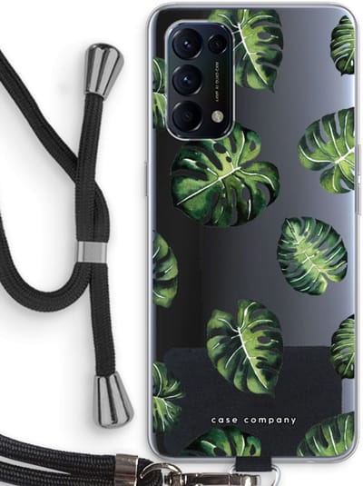 Case Company® - Hoesje met koord geschikt voor Oppo Find X3 Lite hoesje met Koord - Tropische bladeren - Telefoonhoesje met Zwart Koord - Bescherming aan alle Kanten en Over de Schermrand