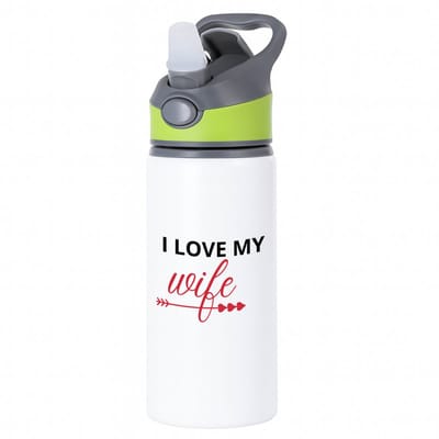 Hacebo® - I love my wife waterfles met rietje groen - Liefde - je vrouw - Valentijnsdag - verjaardagscadeau - cadeau voor vriendin - water fles - 650ML