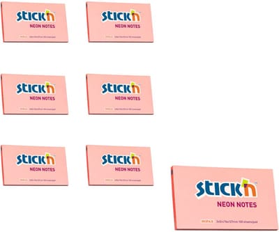 Stick'n sticky notes - 6-pack - 76x127mm, neon roze, 100 memoblaadjes per blok