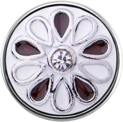 Quiges - Dames Click Button Drukknoop 18mm Bloem Wit en Rood Emaille - EBCM311