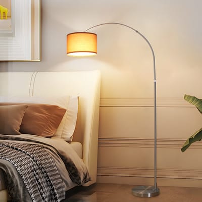 ANTENLICHT Vloerlamp - Woonkamerlamp Met Stoffen Bruin Kap - Industriële staande lamp - staanlamp - Met E27 fitting - h: 165 -180 cm - Chroom