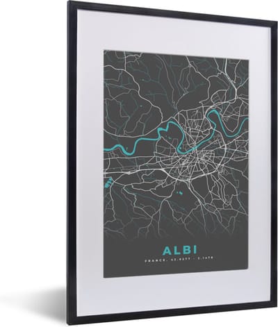 Fotolijst incl. Poster - Albi - Frankrijk - Kaart - Plattegrond - Stadskaart - 30x40 cm - Posterlijst