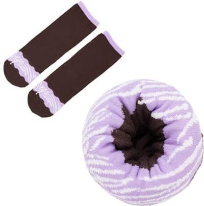 donut sokken | sokken in de vorm van een Donut | Lavendel glazuur met witte swirl