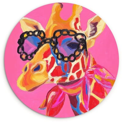 WallCircle® Wandcirkel 120x120 cm - Muurcirkel Giraf - Roze - Bril - Sjaal - Muurdecoratie woonkamer - Wanddecoratie slaapkamer - Kamer decoratie accessoires - Ronde schilderijen XXL