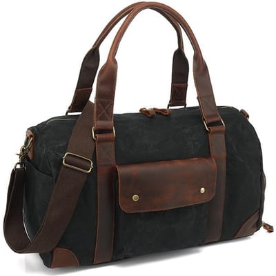Sac de voyage en toile cirée résistante à l'usure Style rétro Europe et États-Unis Couleur unie Sac de rangement pour bagages d'extérieur à une épaule noir