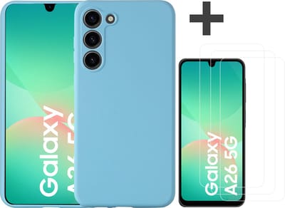 Hoesje geschikt voor Samsung Galaxy A26 hoesje zacht siliconen met 3 Stuks gehard glas Screenprotectors- Arara backcover - Blauw
