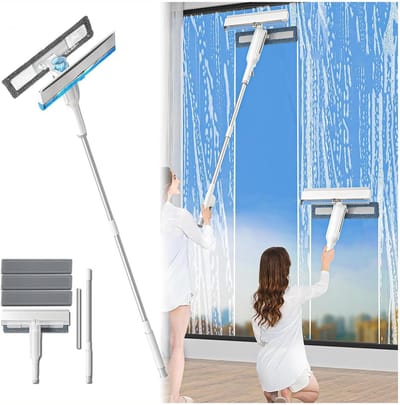 Raamreinigingskit - Raamwisser Raamtrekker - Ramen Schoonmaken - 4-in-1 Functionaliteit - 132 cm - Grijs