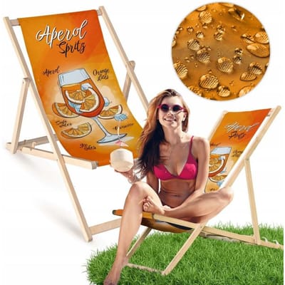 Houten ligstoel met Aperol Spritz print - Comfortabel voor tuin, strand en balkon
