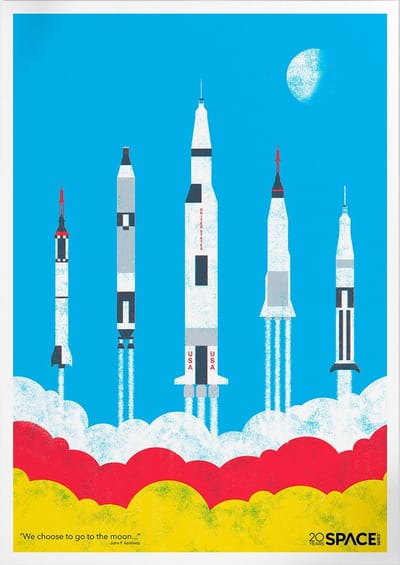 We Go To The Moon | Space, Astronomie & Ruimtevaart Poster | A3: 30x40 cm