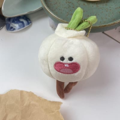 Plant Sleutelhanger Knoflook Pluche Pop Unieke Groente Sleutelhanger Groente Sleutelhanger Cartoon Miniatuur Knoflook Hanger Tassen en Sleutels wit