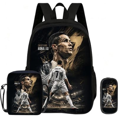 Leer, Reizen School Schoudertas, Etui's, Sport Boekentas Ronaldo Kinderen 3-delige Set Rugzak Voetbalster Rugzak Cadeau