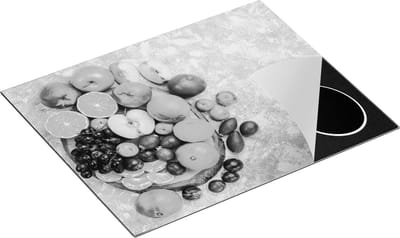 Chefcare Inductie Beschermer Fruit op een Boomstam - Zwart Wit - 65x50 cm - Afdekplaat Inductie - Kookplaat Beschermer - Inductie Mat