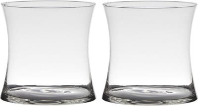 Hakbijl Glass Bloemenvaas/boeket vaas - 2x - transparant glas - 15 x 15 cm
