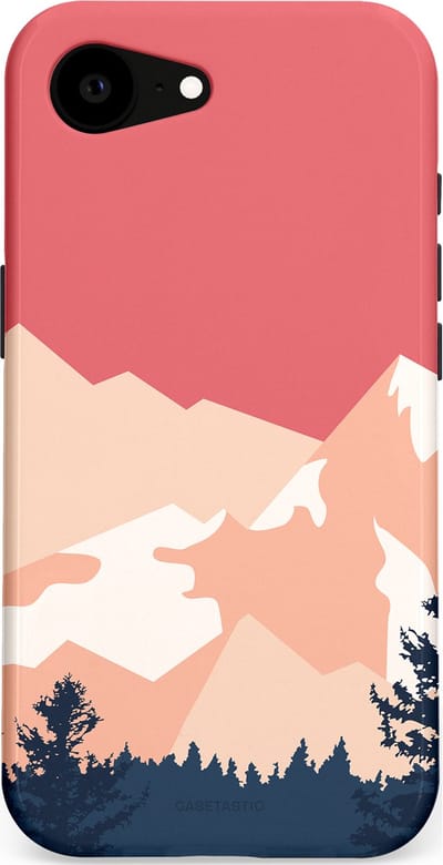 Casetastic hoesje geschikt voor Apple iPhone 16e / Apple iPhone 17e - MagSafe - Dubbellaagse bescherming - Bergen bij stille toppen - Fashion Case - Koraal Donkergrijs Zand Perzik