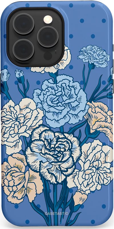 Casetastic hoesje geschikt voor Apple iPhone 15 Pro Max - MagSafe - Dubbellaagse bescherming - Anjer boeket - Fashion Case - Lavendel Lichtblauw Zilver
