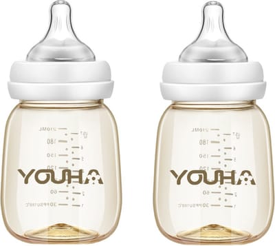 Youha baby drinkflessen - 2 stuks - 2x 210 ML - baby drinkflessen - babyflessen met spenen - inclusief afsluitdoppen - modern design - BPA vrij