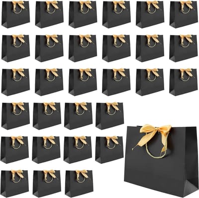JOIKIT 30 STKS 32x11x25cm Zwarte Gift Zakken met Lint, Grote Luxe Cadeau Zakken voor Verjaardag Bruiloft Party